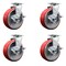Service Caster 6 Inch Red Poly on Cast Iron Swivel Caster Set with Roller Bearings and Brakes SCC-20S620-PUR-RS-TLB-4 - alternate 1